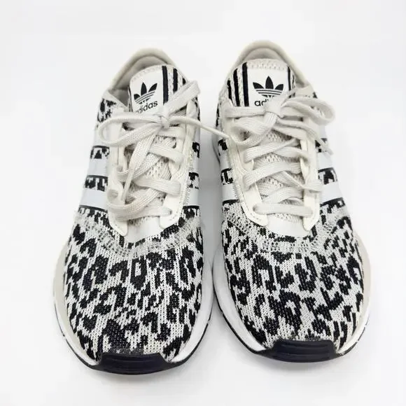 Adidas Women's Swift Run Black & White Leopard Print Sneakers 8.5 - Picture 2 of 7